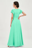 Flutter Sleeves Chiffon V Neck Bridesmaid Dress Women's Formal Evening Prom Gowns Dresses