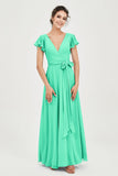 Flutter Sleeves Chiffon V Neck Bridesmaid Dress Women's Formal Evening Prom Gowns Dresses