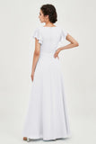Flutter Sleeves Chiffon V Neck Bridesmaid Dress Women's Formal Evening Prom Gowns Dresses