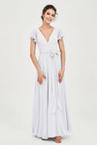 Flutter Sleeves Chiffon V Neck Bridesmaid Dress Women's Formal Evening Prom Gowns Dresses