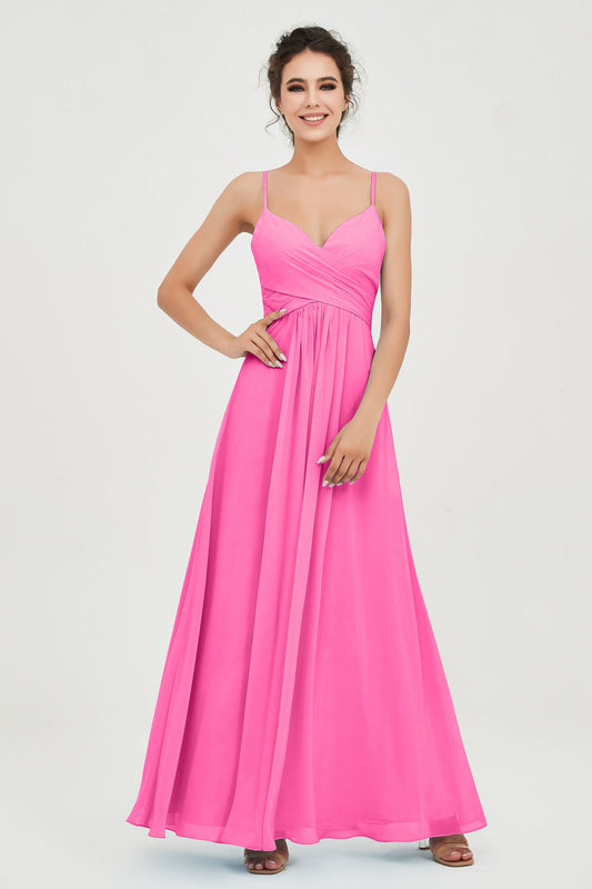 Spaghetti Straps Chiffon Ankle Length Bridesmaid Dress Ruched Formal Evening Dresses Gowns
