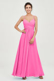Vestido de dama de honor de gasa con tirantes finos y largo hasta los tobillos, fruncido, formal, de noche 