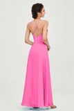 Vestido de dama de honor de gasa con tirantes finos y largo hasta los tobillos, fruncido, formal, de noche 