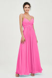 Vestido de dama de honor de gasa con tirantes finos y largo hasta los tobillos, fruncido, formal, de noche 