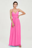 Vestido de dama de honor de gasa con tirantes finos y largo hasta los tobillos, fruncido, formal, de noche 
