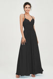 Vestido de dama de honor de gasa con tirantes finos y largo hasta los tobillos, fruncido, formal, de noche 