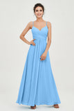 Vestido de dama de honor de gasa con tirantes finos y largo hasta los tobillos, fruncido, formal, de noche 