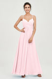 Vestido de dama de honor de gasa con tirantes finos y largo hasta los tobillos, fruncido, formal, de noche 