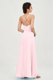 Vestido de dama de honor de gasa con tirantes finos y largo hasta los tobillos, fruncido, formal, de noche 