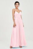 Vestido de dama de honor de gasa con tirantes finos y largo hasta los tobillos, fruncido, formal, de noche 
