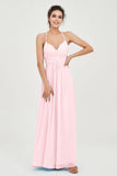 Vestido de dama de honor de gasa con tirantes finos y largo hasta los tobillos, fruncido, formal, de noche 