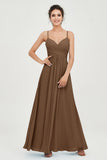 Vestido de dama de honor de gasa con tirantes finos y largo hasta los tobillos, fruncido, formal, de noche 