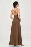 Vestido de dama de honor de gasa con tirantes finos y largo hasta los tobillos, fruncido, formal, de noche 