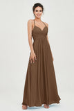 Vestido de dama de honor de gasa con tirantes finos y largo hasta los tobillos, fruncido, formal, de noche 