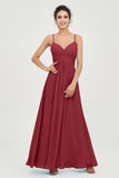 Vestido de dama de honor de gasa con tirantes finos y largo hasta los tobillos, fruncido, formal, de noche 