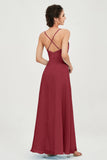 Vestido de dama de honor de gasa con tirantes finos y largo hasta los tobillos, fruncido, formal, de noche 