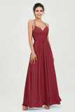 Vestido de dama de honor de gasa con tirantes finos y largo hasta los tobillos, fruncido, formal, de noche 