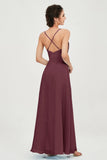 Vestido de dama de honor de gasa con tirantes finos y largo hasta los tobillos, fruncido, formal, de noche 