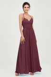Vestido de dama de honor de gasa con tirantes finos y largo hasta los tobillos, fruncido, formal, de noche 