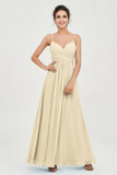 Vestido de dama de honor de gasa con tirantes finos y largo hasta los tobillos, fruncido, formal, de noche 