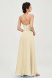 Vestido de dama de honor de gasa con tirantes finos y largo hasta los tobillos, fruncido, formal, de noche 