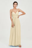 Vestido de dama de honor de gasa con tirantes finos y largo hasta los tobillos, fruncido, formal, de noche 