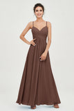 Vestido de dama de honor de gasa con tirantes finos y largo hasta los tobillos, fruncido, formal, de noche 