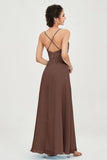 Vestido de dama de honor de gasa con tirantes finos y largo hasta los tobillos, fruncido, formal, de noche 