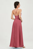 Vestido de dama de honor de gasa con tirantes finos y largo hasta los tobillos, fruncido, formal, de noche 
