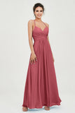 Vestido de dama de honor de gasa con tirantes finos y largo hasta los tobillos, fruncido, formal, de noche 