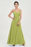 Vestido de dama de honor de gasa con tirantes finos y largo hasta los tobillos, fruncido, formal, de noche 