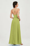 Vestido de dama de honor de gasa con tirantes finos y largo hasta los tobillos, fruncido, formal, de noche 