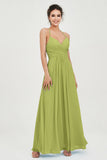 Vestido de dama de honor de gasa con tirantes finos y largo hasta los tobillos, fruncido, formal, de noche 