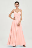 Vestido de dama de honor de gasa con tirantes finos y largo hasta los tobillos, fruncido, formal, de noche 