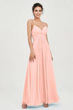 Vestido de dama de honor de gasa con tirantes finos y largo hasta los tobillos, fruncido, formal, de noche 