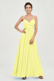 Vestido de dama de honor de gasa con tirantes finos y largo hasta los tobillos, fruncido, formal, de noche 