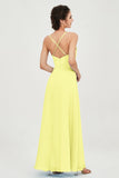 Vestido de dama de honor de gasa con tirantes finos y largo hasta los tobillos, fruncido, formal, de noche 