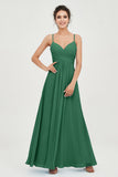 Vestido de dama de honor de gasa con tirantes finos y largo hasta los tobillos, fruncido, formal, de noche 