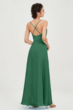 Vestido de dama de honor de gasa con tirantes finos y largo hasta los tobillos, fruncido, formal, de noche 