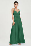 Vestido de dama de honor de gasa con tirantes finos y largo hasta los tobillos, fruncido, formal, de noche 