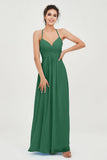 Vestido de dama de honor de gasa con tirantes finos y largo hasta los tobillos, fruncido, formal, de noche 