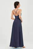 Vestido de dama de honor de gasa con tirantes finos y largo hasta los tobillos, fruncido, formal, de noche 