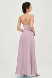 Vestido de dama de honor de gasa con tirantes finos y largo hasta los tobillos, fruncido, formal, de noche 
