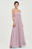 Vestido de dama de honor de gasa con tirantes finos y largo hasta los tobillos, fruncido, formal, de noche 