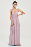 Vestido de dama de honor de gasa con tirantes finos y largo hasta los tobillos, fruncido, formal, de noche 