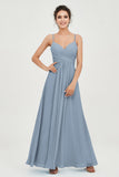 Vestido de dama de honor de gasa con tirantes finos y largo hasta los tobillos, fruncido, formal, de noche 