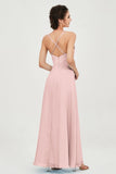 Vestido de dama de honor de gasa con tirantes finos y largo hasta los tobillos, fruncido, formal, de noche 