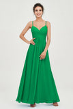 Vestido de dama de honor de gasa con tirantes finos y largo hasta los tobillos, fruncido, formal, de noche 