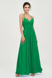 Vestido de dama de honor de gasa con tirantes finos y largo hasta los tobillos, fruncido, formal, de noche 