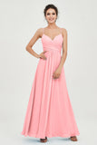 Vestido de dama de honor de gasa con tirantes finos y largo hasta los tobillos, fruncido, formal, de noche 